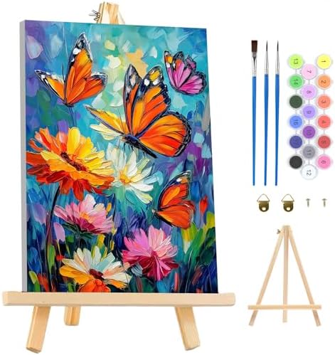 MAXBYE Paint By Numbers Kit for Adults with Frame and Wooden Easel, Colorful Butterfly Acrylic Simple Oil Painting Kits for Beginners, Gift Home Wall Garden Decor Any Festival 10×14 in by MAXBYE