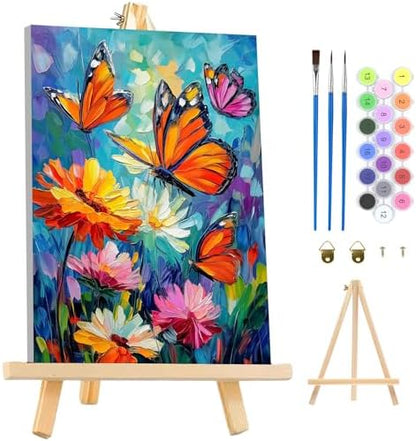 MAXBYE Paint By Numbers Kit for Adults with Frame and Wooden Easel, Colorful Butterfly Acrylic Simple Oil Painting Kits for Beginners, Gift Home Wall Garden Decor Any Festival 10×14 in by MAXBYE