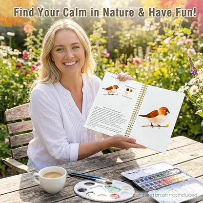 Creazic Watercolor Workbook for Adult Beginners, Pre-Sketched Bird Watercolor Coloring Book, Easy Step-by-Step Watercolor Tutorial on 140lb Paper, Spiral-Bound for Relaxation & Creative Art Practice - Image 6