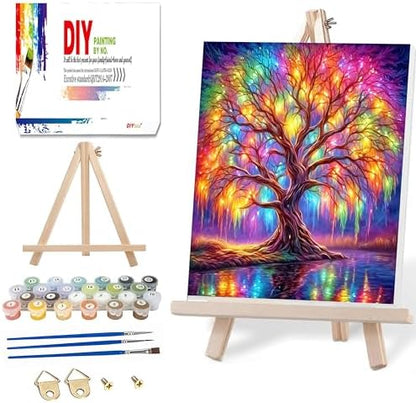 Ausanrl Tree of Life Paint by Numbers with Frame Wooden Easel-Tree Paint by Number Adult,Paint by Numbers Framed Canvas,Adult Paint by Number Kits on Canvas Framed Gifts and Home Wall Decor 12x16inch by Ausanrl