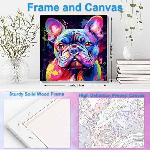 Artunion Framed Paint by Numbers Kit for Adults Beginners & Kids Ages 8-12,French Bulldog Paint by Number with Frame,Easy Dog Paint by Numbers Kit on Canvas 10 * 10 Inch Without Easel - Image 5