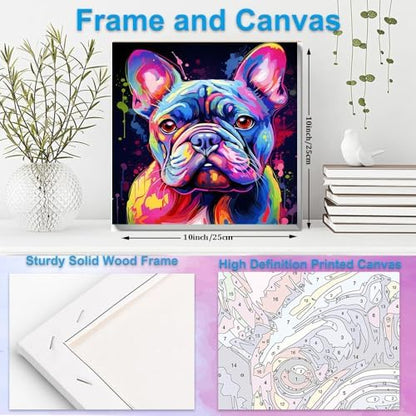 Artunion Framed Paint by Numbers Kit for Adults Beginners & Kids Ages 8-12,French Bulldog Paint by Number with Frame,Easy Dog Paint by Numbers Kit on Canvas 10 * 10 Inch Without Easel - Image 5
