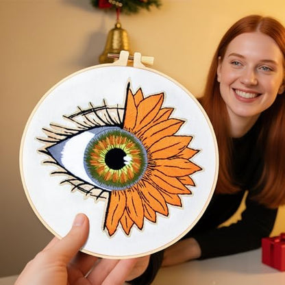 Crafmanoe Sunflower Eyes Embroidery Kits for Beginners Adults, Hand Embroidery Starters Kits, Stamped Cross Stitch Kits Needlepoint Kits for Beginners Adult, Embroidery Hoop, Thread and Video Tutorial - Image 5