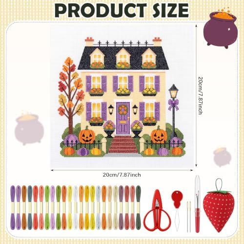 XunYee Needlepoint Canvas Kit, Halloween Happy Neighborhood Trick or Treat Townhouse - Image 2