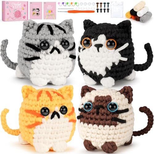 Fortuning's JDS Crochet Kit for Beginners, 4-Pack Adorable Cat Crochet Kits by FortuningsJDS