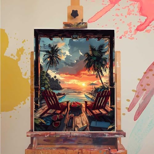 Landscape Paint by Numbers Kit for Adults Sea Paint by Numbers, DIY Acrylic Watercolor Oil Painting Kits for Adults Beginners with Brushes, Hobbies for Women for Home Wall Decor, Gifts 20x26 in L-91 - Image 3
