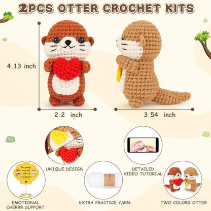 Fortuning's JDS Crochet Kit for Beginners, Otter Couple Crochet Animal Kit - Image 3