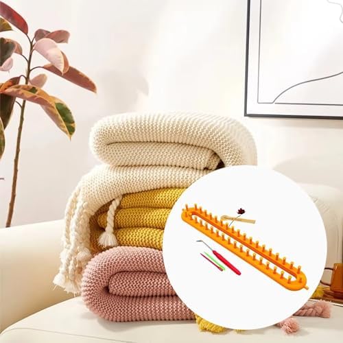 Rectangle Knitting Looms，Plastic Weaving Looms Set，Weaving Loom，Scarf Hats Making Tools，DIY Crocheting Handmade Craft Kit with a Crochet Hook and Needle for Knitting Lovers，36 cm (Yellow) - Image 5