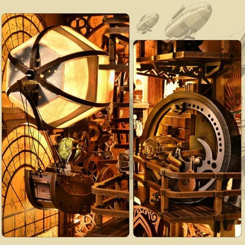 Book Nook Kit - DIY 3D Wooden Puzzle Bookend with LED Lights, Miniature Dollhouse Bookshelf Decor for Adults,Uncle Peter's Warehouse - Image 3