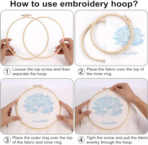 Sivilife Embroidery Starter Kit for Beginners, 4 Sets Stamped Cross Stitch Kits for Adult, Seasonal Tree Pattern Hand DIY Kits with 2 Embroidery Hoop Instructions Color Threads Needles and Scissor - Image 3