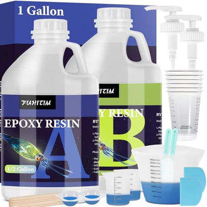 Epoxy Resin 1 Gallon - Crystal Clear Epoxy Resin Kit - Self-Leveling, High-Glossy, No Yellowing, No Bubbles Casting Resin Perfect for Crafts, Table Tops, DIY 1:1 Ratio by FUHITIM