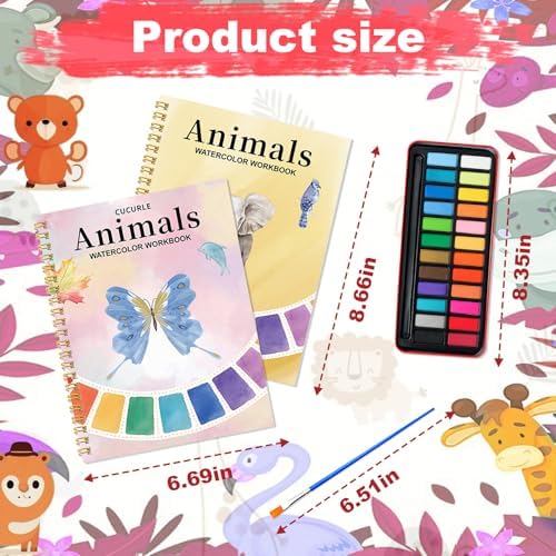 Watercolor Workbook Coloring Book for Adults, Beginner Friendly Painting Kit with 24 Colors Paint, Animals Theme - Image 2