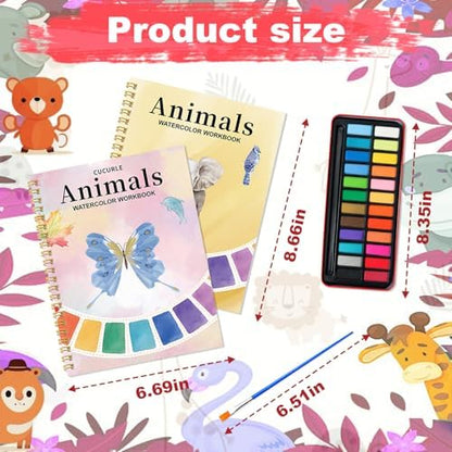 Watercolor Workbook Coloring Book for Adults, Beginner Friendly Painting Kit with 24 Colors Paint, Animals Theme - Image 2