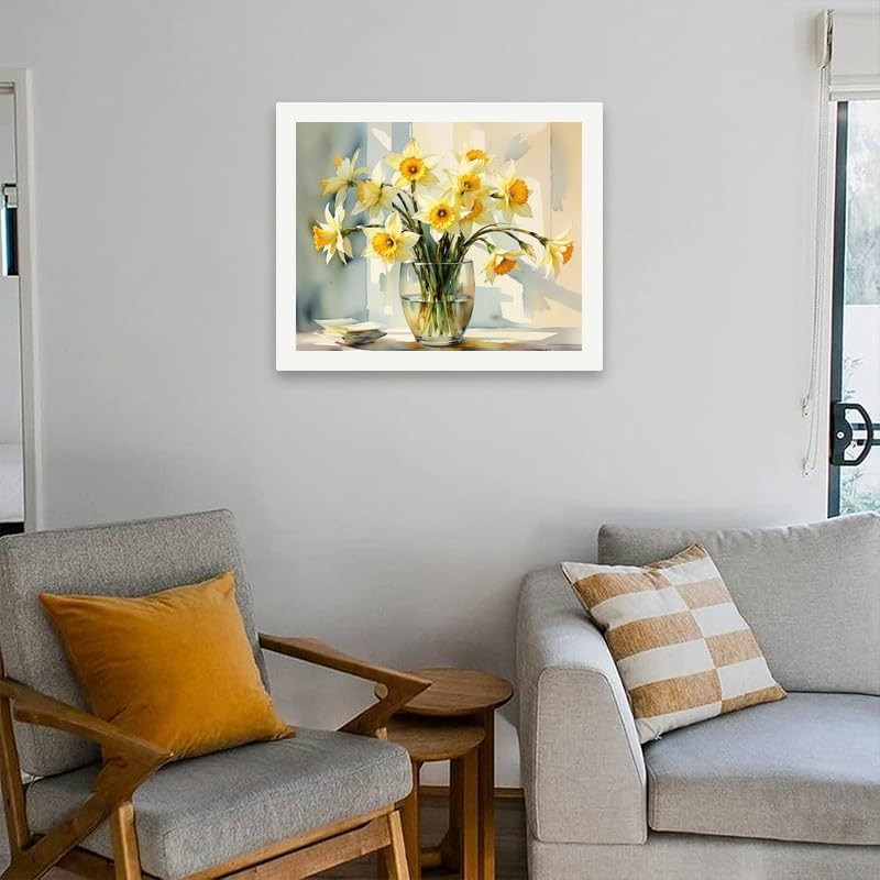 Blooming Daffodil Vase Paint by Numbers Kit for Adults - DIY Yellow Narcissus Bouquet Painting on Canvas 16x20 Inches, Acrylic Paint Set, Suitable for Beginners, Botanical Art for Decoration - Image 4