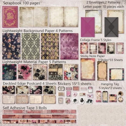 Diuhofart Vintage Scrapbooking Supplies Kit, 185pcs Junk Journal Kit with Scrapbook Paper A6 Aesthetic Notebook, Scrapbook Kit, Art Craft DIY Gift for Adult Women - Image 2