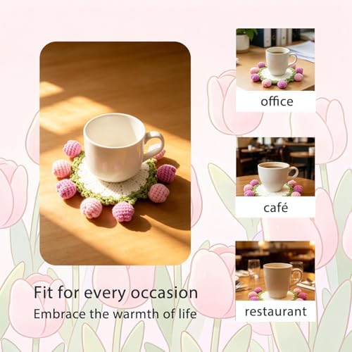 Yarniss Beginners Crochet Kit, Tulip Flower Coaster Set w/Video Guide - Image 5