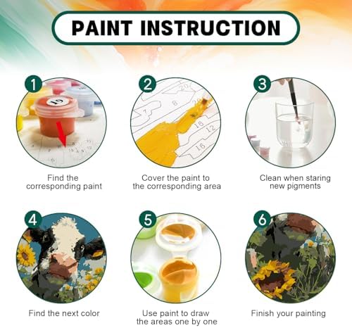 Framed Paint by Numbers Kit for Adults Beginner & Kids Ages 8-12, Funny Animal Cow Adult Paint by Number Kits on Canvas with Frame, DIY Number Painting for Adults for Home Wall Decor Gift 8 x 12 Inch - Image 6