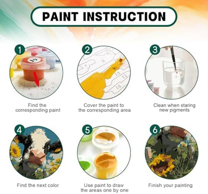 Framed Paint by Numbers Kit for Adults Beginner & Kids Ages 8-12, Funny Animal Cow Adult Paint by Number Kits on Canvas with Frame, DIY Number Painting for Adults for Home Wall Decor Gift 8 x 12 Inch - Image 6