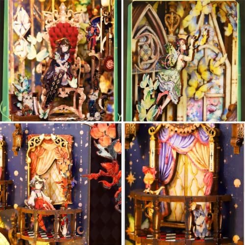 DIY Book Nook Kit, DIY Miniature Dollhouse Booknook Kit, 3D Wooden Puzzle Bookend Bookshelf Insert Decor with LED Light for Teens and Adults - Image 7