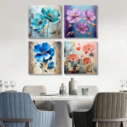 4 Pack Paint by Numbers Kit for Adults Beginners Framed - Flowers Adults Paint by Numbers Kits on Canvas with Paints and Brushes, Flowers Small Oil Paint by Number Kits for Home Decor 8 X 8 Inch - Image 3