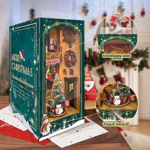 Christmas Book Nook Kit with LED Light - DIY 3D Puzzles Miniature House Kit Rotating Decorative Dollhouse Book Nooks for Adults Teens Gift - Jingle Cabin (SQ-34) - Image 3