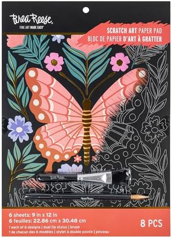 Brea Reese Butterfly Garden Scratch Art Paper Pad, 6 Metallic Designs by BreaReese