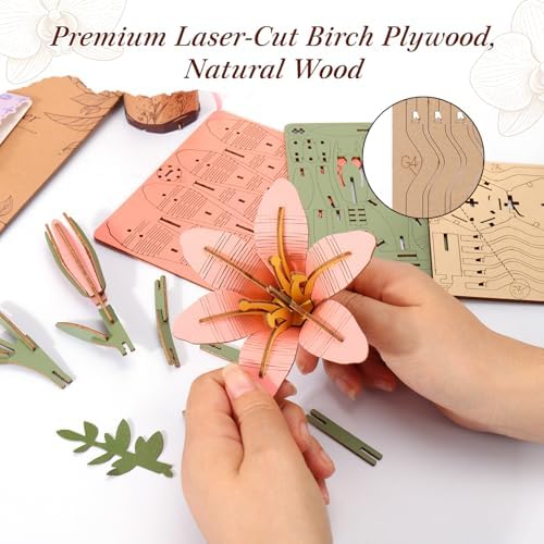 BUSOHA 3D Wooden Flower Puzzle for Adults - Lily DIY Craft Kit - Image 4