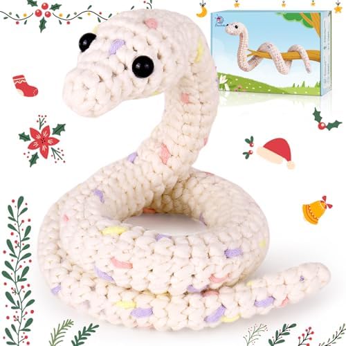 Crochet Kit for Beginners, Beginner Crochet Kit for Teenagers Adults with Step-by-Step Video Tutorials, DIY Crochet Animal Kits Knitting Supplies, Snake (40%+ Yarn) by Crochetta