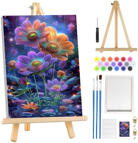 MOGTAA Paint by Numbers Kit for Adults with Frame, Flowers Paint by Number Canvas, Flowers Scenery Paint by Numbers with Easel, DIY Oil Painting Kit for Home Wall Decor 8 x 12 Inch by MOGTAADIYHomeDecor