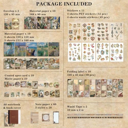 BoomTeck Vintage Aesthetic Scrapbooking Supplies, Bullet Junk Journal Kits with Scrapbook Paper, Washi Stickers, A6 Grid Notebook - DIY Craft Journaling Gift for Teen Girl Adult (Art Guide) - Image 6