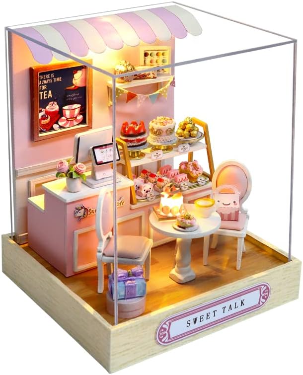 DIY Miniature Dollhouse Kits - Wooden Mini Model House with LED Lights, Tiny Furniture & Accessories – Craft Building Kits for Adults (Sweet Talk) – Birthday Valentine's Gift by ESTUSR