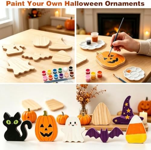 Halloween Wooden Painting Kit, 6 DIY Paintable Wood Cutouts Ornaments - Image 2