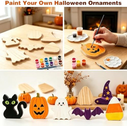 Halloween Wooden Painting Kit, 6 DIY Paintable Wood Cutouts Ornaments - Image 2