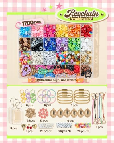 1700 Pcs Keychain Making Kit with Carabiners, Paracord Beads for Keychains - Image 3
