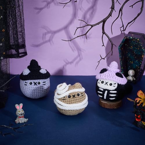 ORIGACH 3 Set Halloween Mummy & Cat Crochet Kit for Beginners, DIY Halloween Amigurumi Set with Video Tutorial, Yarn, Tools, Complete Crochet Starter Pack, DIY Spooky Gift - Image 5
