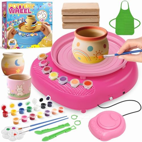Pottery Wheel for Kids with Air Dry Clay Kit, 12 Paints & Tools, Ages 6-12 by Tingingyuli