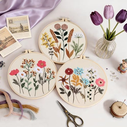3 Sets Embroidery Kit, Cross Stitch Kits for Beginners, Needlepoint Kits for Adults with Floral Patterns, Hoop, Needles, Threads and Tools, Colorful Threads, Easy to Learn Step-by-Step Guide & Video - Image 5