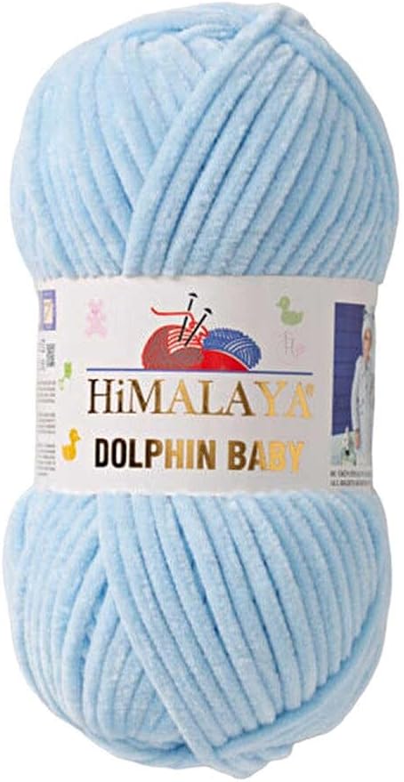 4 Skein/Pack Himalaya Dolphin Baby Chenille Yarn, Each Ball 100 gr (3.5 oz), 120 m (132 Yards), 100% Polyester, Super Bulky Baby Blanket Velvet Amigurumi Yarn, 80306 - Ice Blue