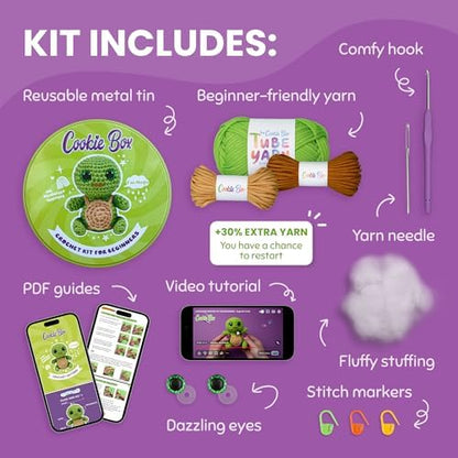 Cookie Box Crochet Kit for Beginners, Turtle Hugo - Image 2