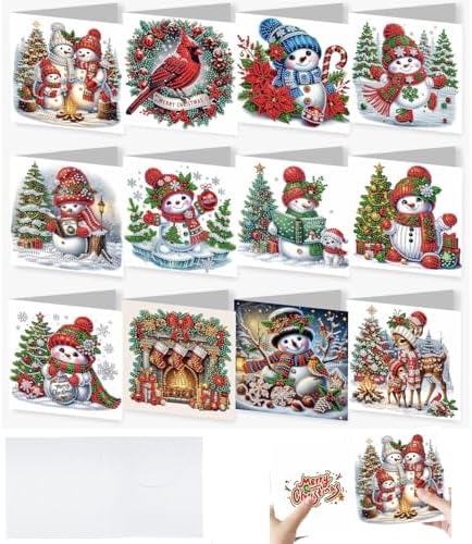 Zyvoreva 12 PCS Christmas Snowman Diamond Art Greeting Cards with Envelopes, Diamond Painting Greeting Cards Kit for Adults DIY Holiday (red) by ThanksforlovingZyvoreva