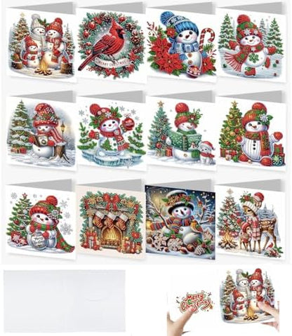 Zyvoreva 12 PCS Christmas Snowman Diamond Art Greeting Cards with Envelopes, Diamond Painting Greeting Cards Kit for Adults DIY Holiday (red) by ThanksforlovingZyvoreva