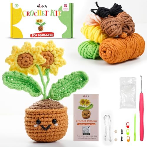 A-URA Sunflower Crochet Kit for Beginners, Knitting Kit for Kids and Adults by AURA