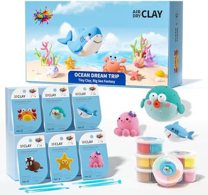 Air Dry Clay for Kids - 6 Ocean Themed Modeling Clay Kit, Model Magic Clay with Sculpting Tools and Tutorials, Ultra Light & Soft, Non-Toxic & Safe, DIY Arts and Crafts School Projects for Kids by Unknown