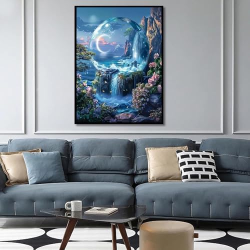 MaiMMaledy Paint by Numbers Kit for Adults Beginners Canvas Pictures with Framed Drawing Painting Acrylic Pigment with Wooden Triangle Easel Waterfall Night View 8Wx12L inch - Image 4