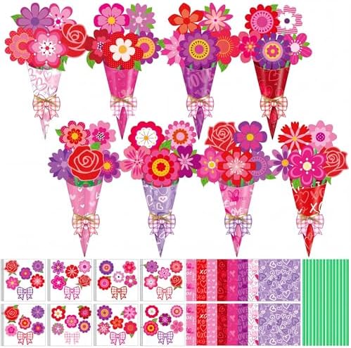 Motipuns 48 Set Flower Bouquet Craft Kit Graduation Gifts DIY Flower Paper Crafts Colorful Make Your Own End of Year Gifts Craft for Teacher Appreciation Handmade Project Home Classroom Activities by Motipuns
