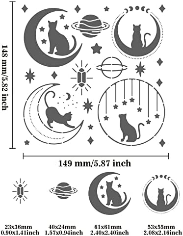 BENECREAT Fantasy Theme Stainless Steel Stencil, 6x6 inch Moon Cat Star Metal Notebook Stencil Templates for Wood Burning and Engraving Crafting, DIY Scrapbooking Photo Album - Image 2