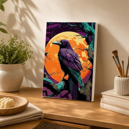 Spandrel Gothic Raven Paint by Number Kits for Adults, Halloween Paint by Number Kits on Canvas, DIY Acrylic Oil Full Moon Painting by Numbers Gitfs for Home Wall Decor, 8x12in - Image 4