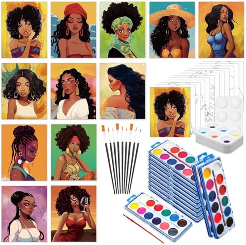 Ctosree 12 Sets Pre Drawn Canvas Kit for Painting,Elegant Lady,8 x 10 in by Ctosree