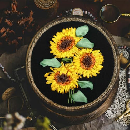 FONNUY Ribbon Embroidery 3D Flowers Pattern Design Kit Embroidery DIY Handwork Set Oval Home Decoration (Sunflower) - Image 3