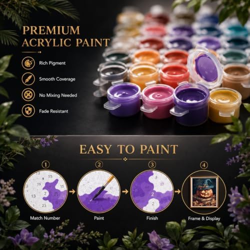 HITO Halloween Paint by Numbers Kit for Adults Pumpkin 16x20 Inch Frameless - Image 5